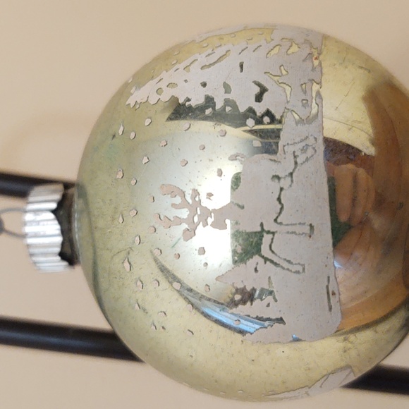 Vintage 50's Shiny Brite Green Christmas Ornament - Trees & Deer - Picture 2 of 3